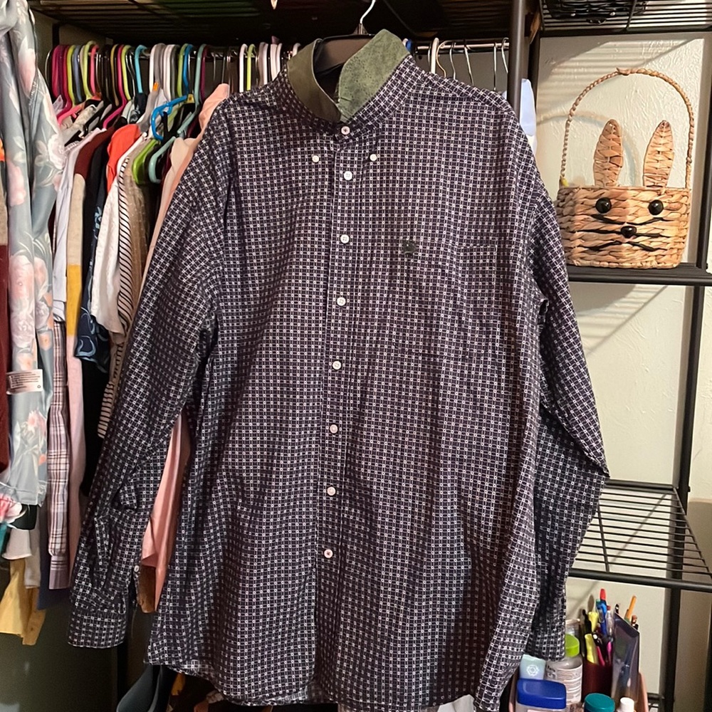 CINCH Men’s XXL Long Sleeve Button Up Shirt Navy & White